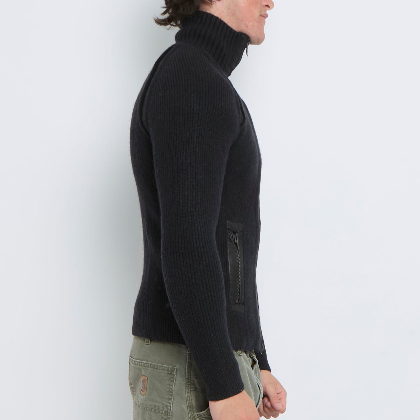 Heavy Knit Turtleneck Zip Up Sweater - S