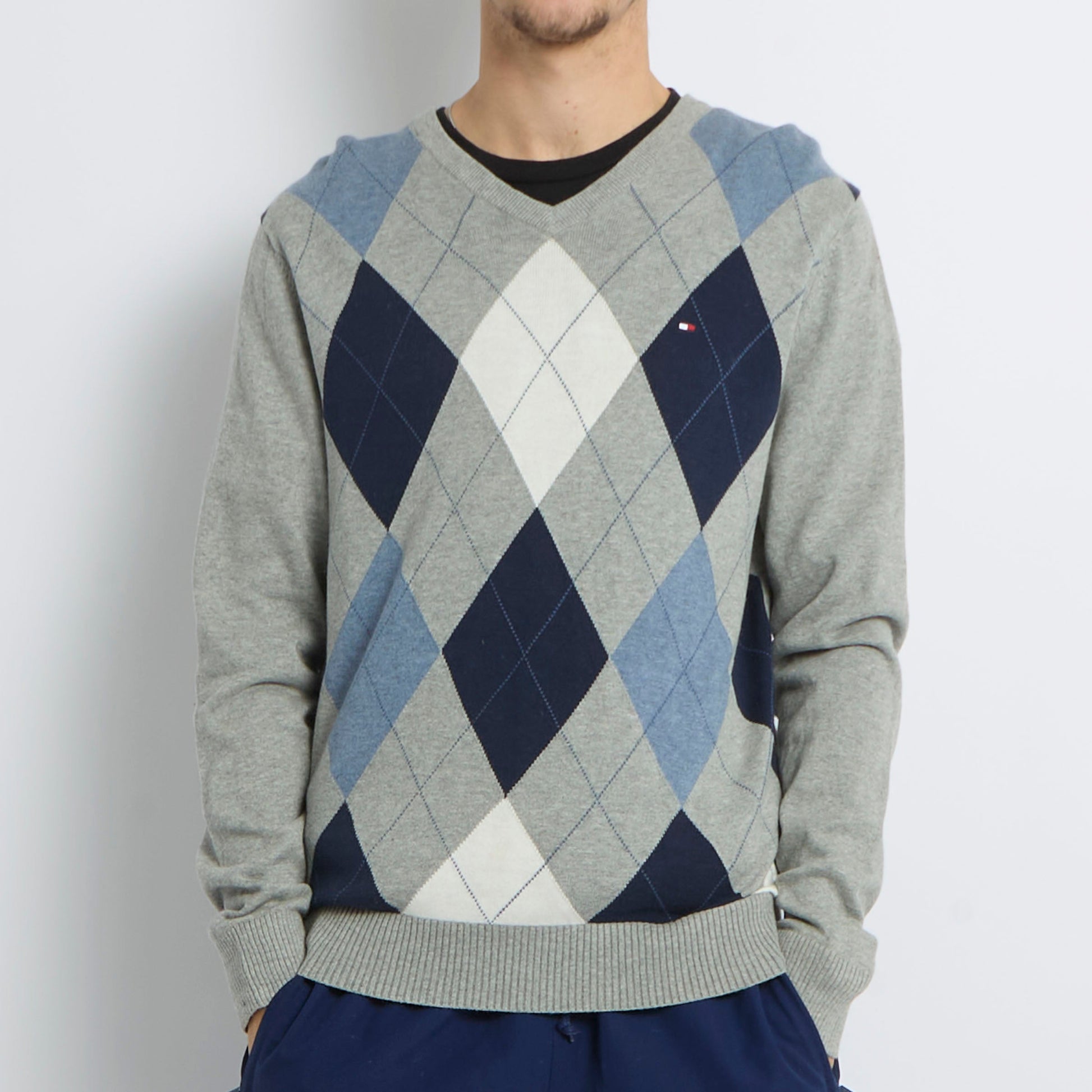 Tommy Hilfiger V-Neck Knitted Diamond Sweater - S