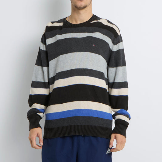 Tommy Hilfiger Logo Striped Crewneck Sweater - L