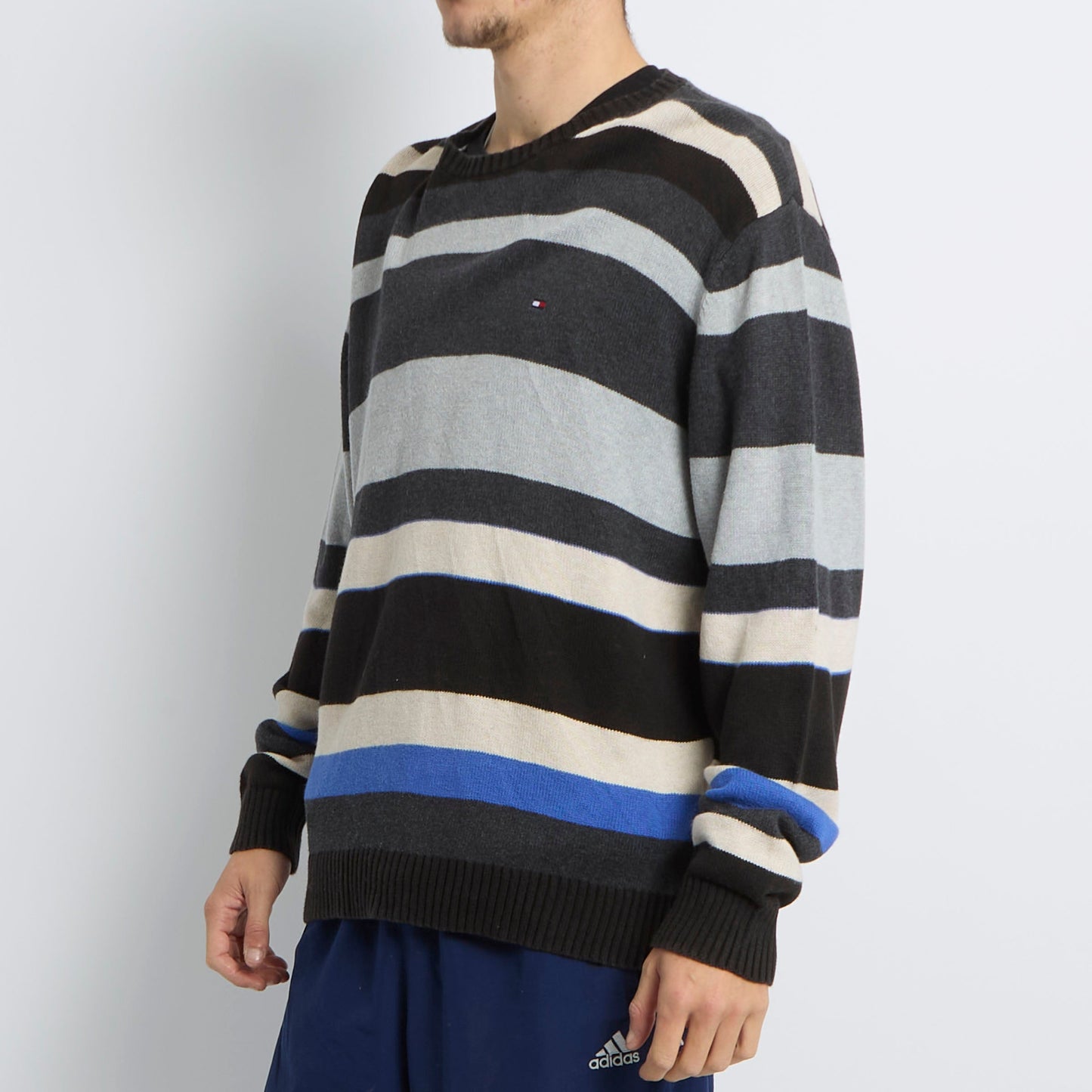 Tommy Hilfiger Logo Striped Crewneck Sweater - L