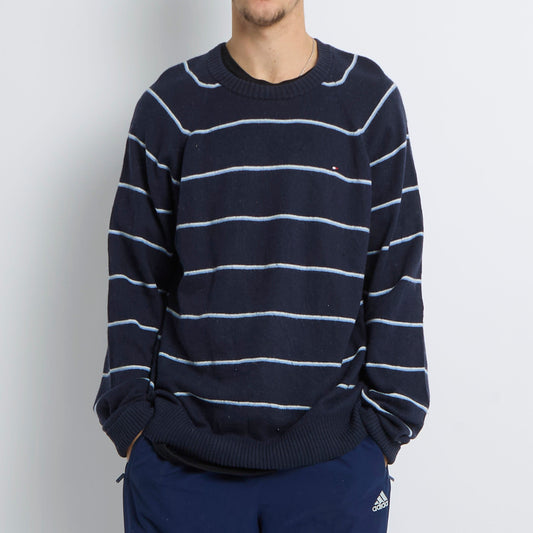 Tommy Hilfiger Logo Striped Crewneck Sweater - L