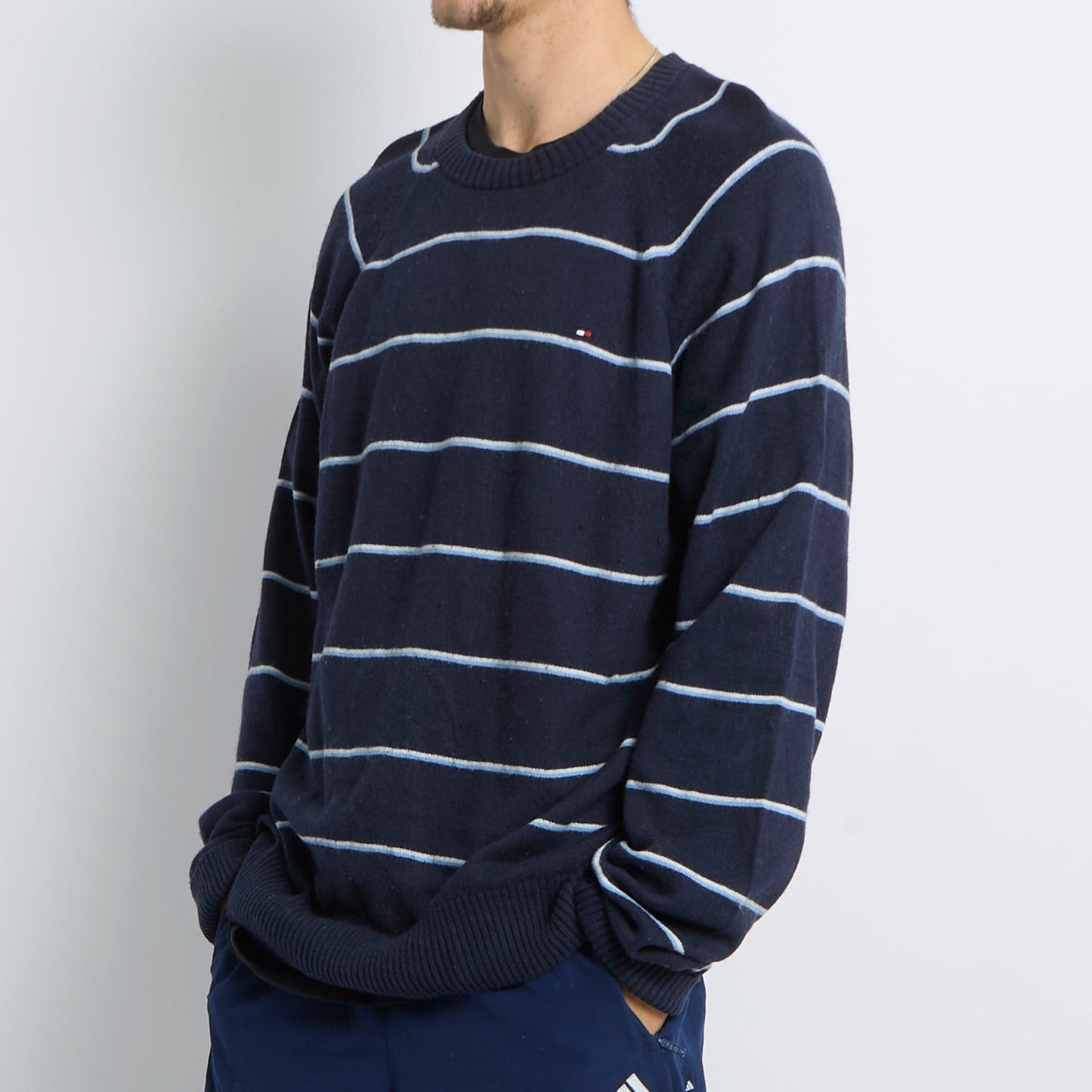 Tommy Hilfiger Logo Striped Crewneck Sweater - L