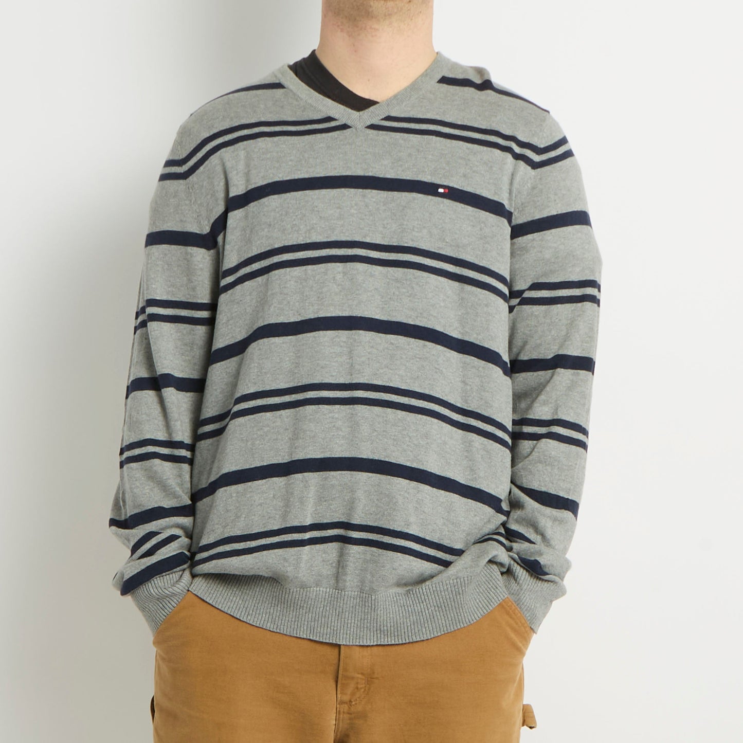 Tommy Hilfiger V-Neck Striped Knitted Sweater - XL