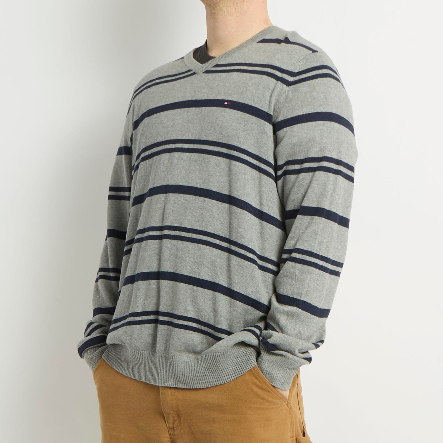 Tommy Hilfiger V-Neck Striped Knitted Sweater - XL