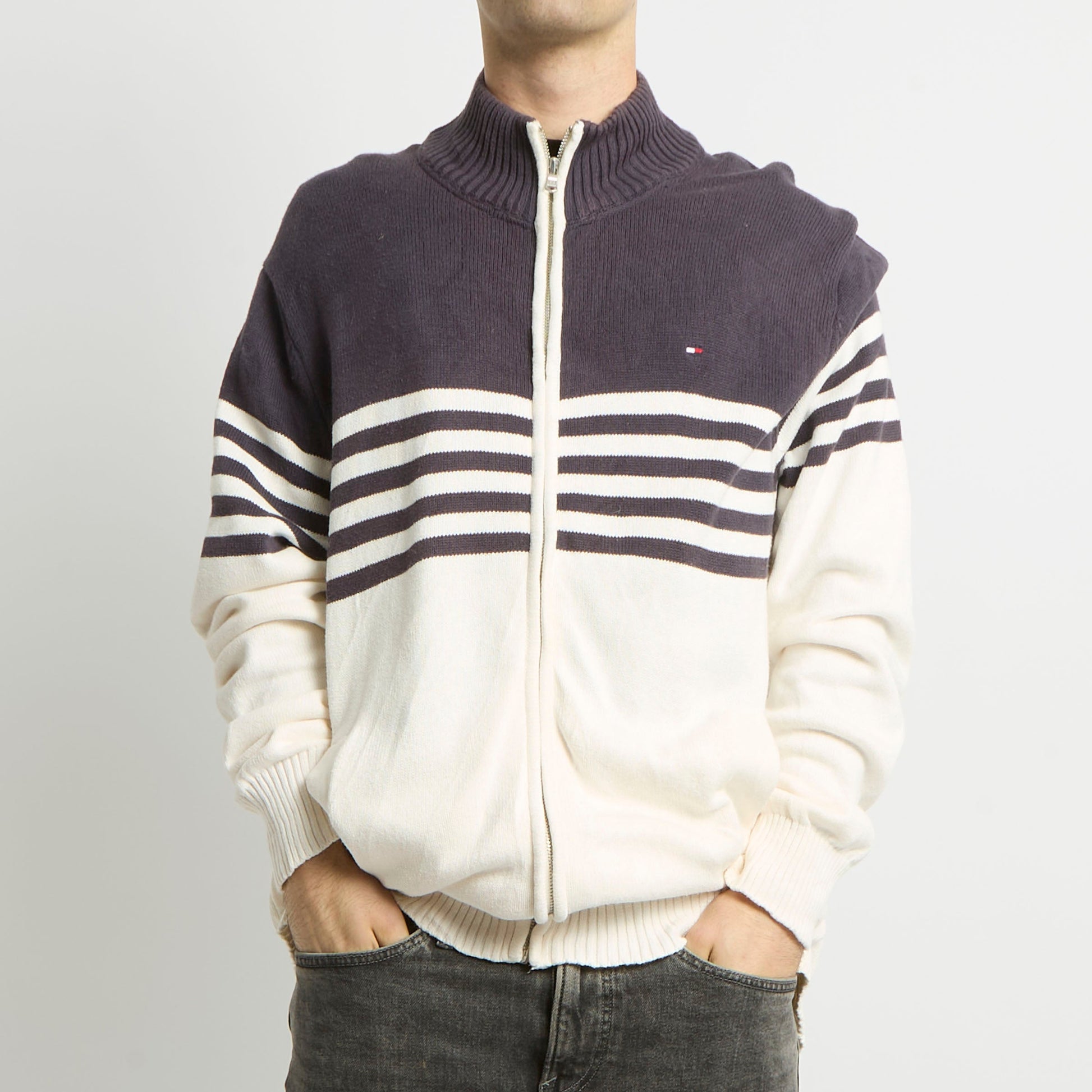 Tommy Hilfiger Full Zip Striped Knitted Sweater - XL