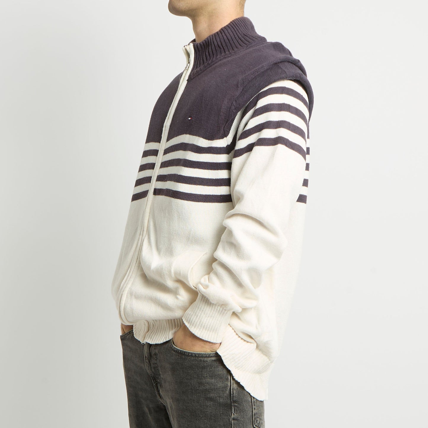 Tommy Hilfiger Full Zip Striped Knitted Sweater - XL