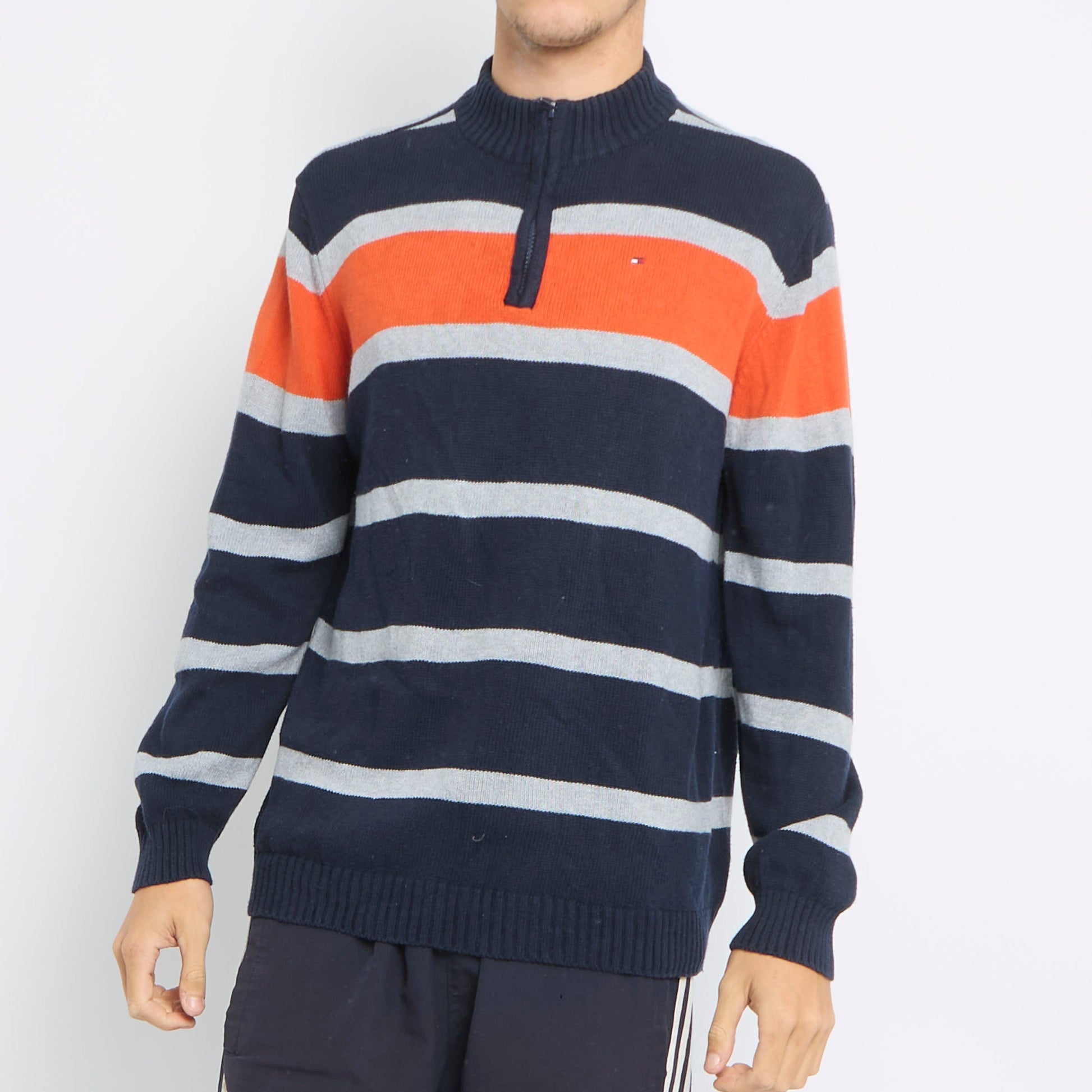 Tommy Hilfiger Striped 1/4 Zip Sweater - XL