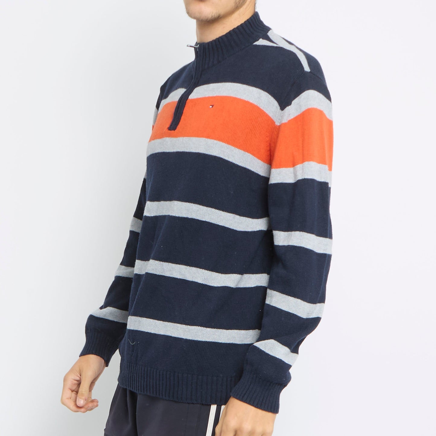 Tommy Hilfiger Striped 1/4 Zip Sweater - XL