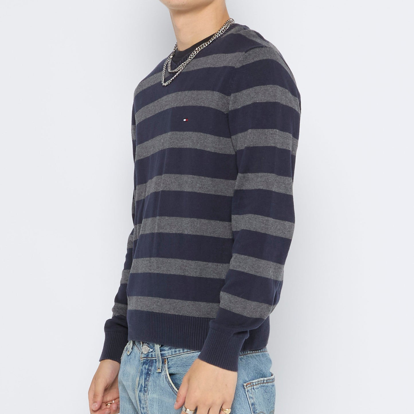 Tommy Hilfiger Striped V-Neck Sweater - XS