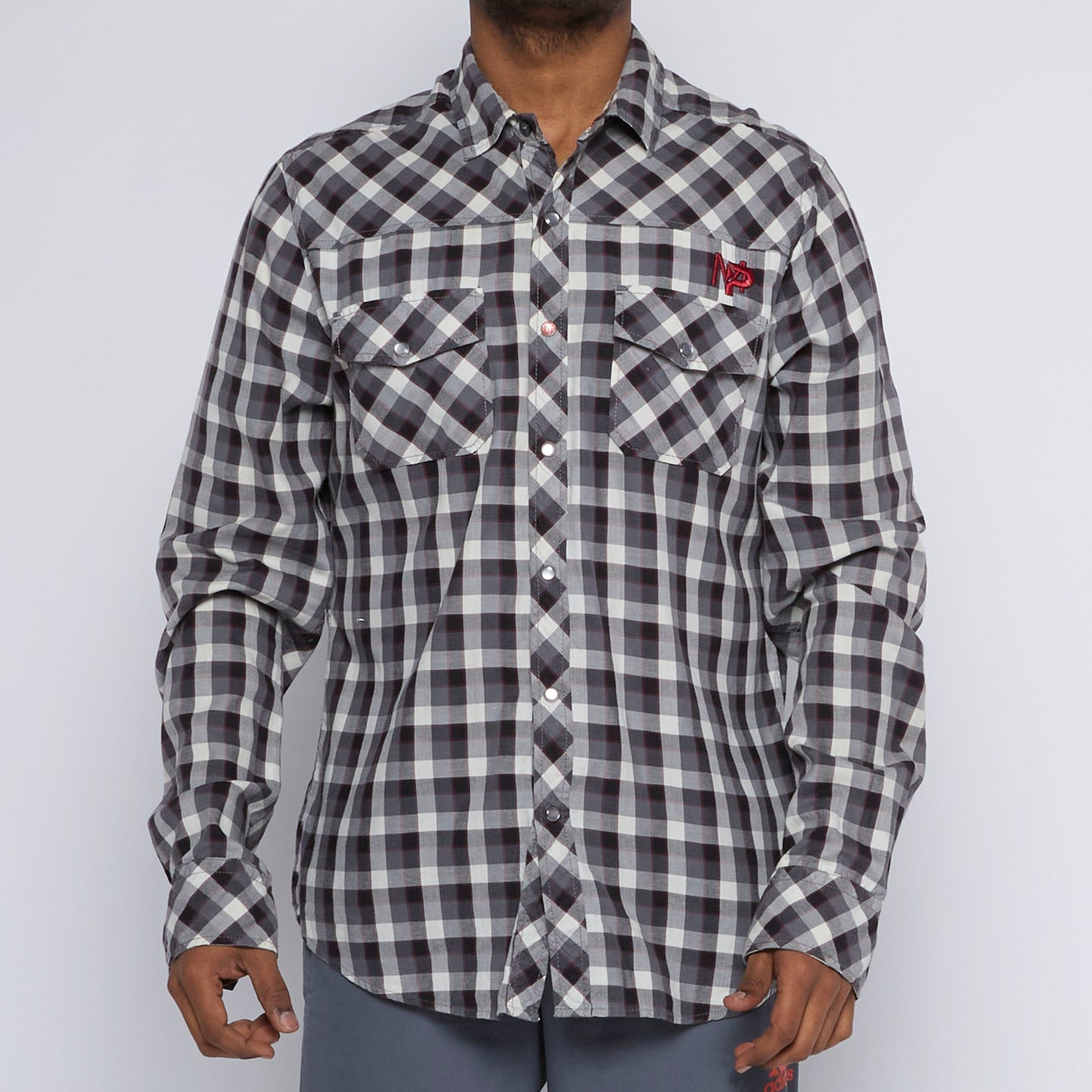 Embroided Checked Shirt - XXL