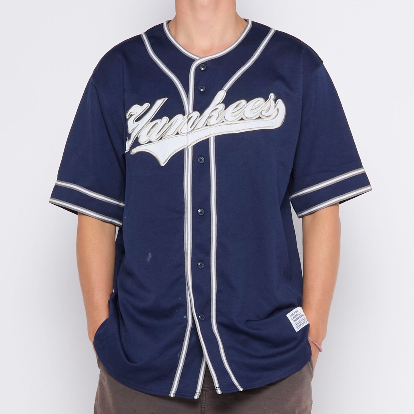 Yankees Spellout Buttoned Sports Top - XL