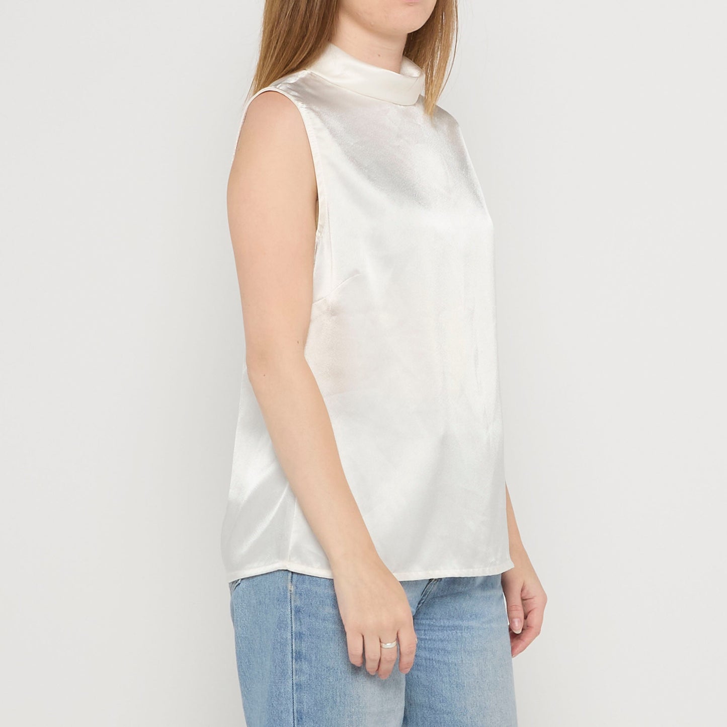 Satin Turtle Neck Sleeveless Blouse - UK 12