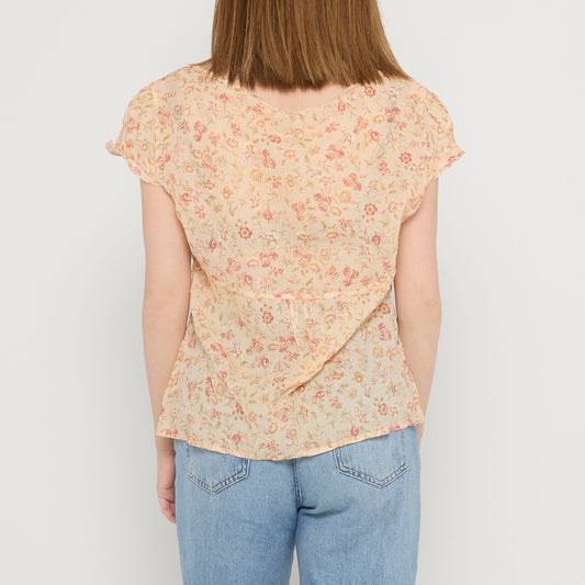 Floral  Empire Line Cap Sleeve Blouse - UK 14