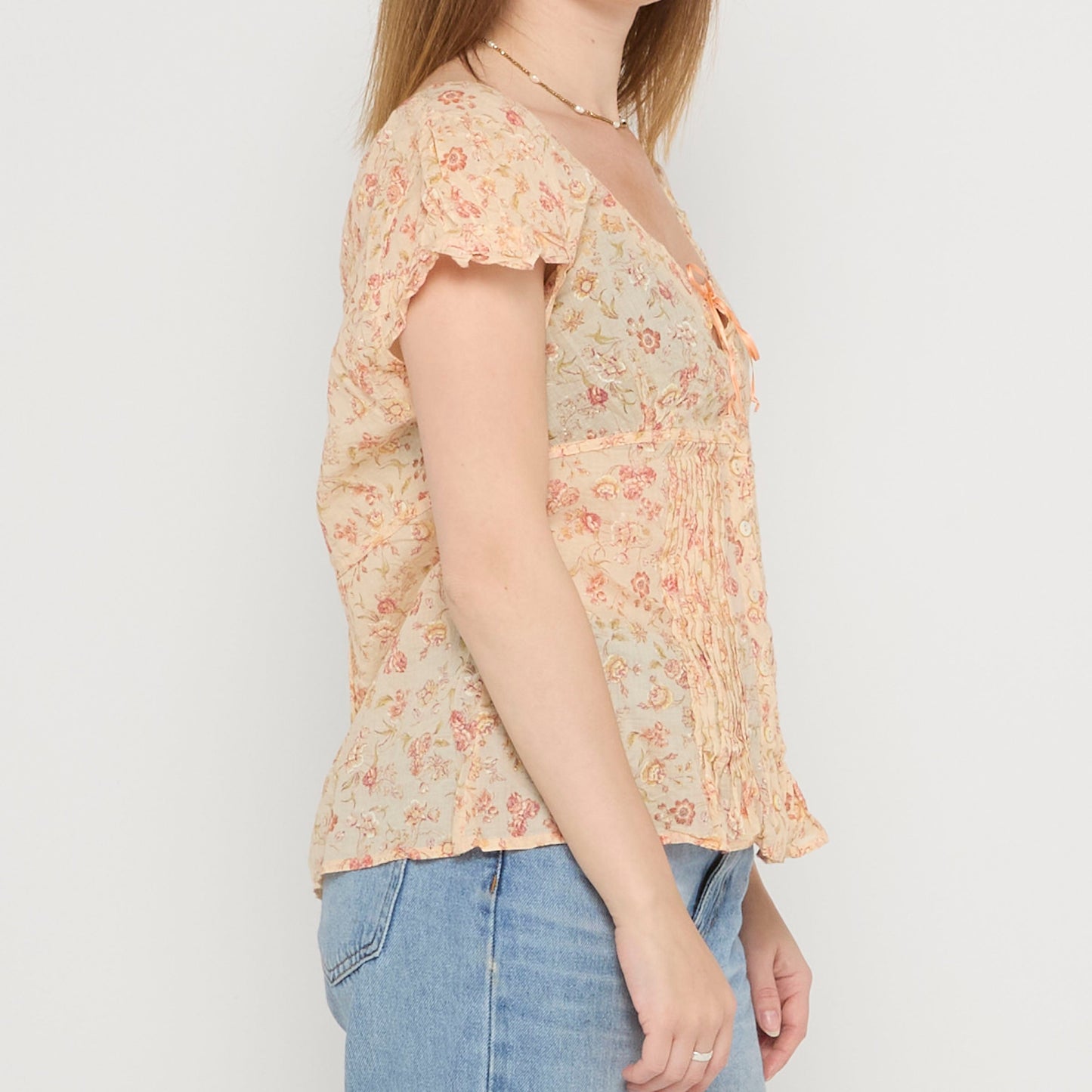 Floral  Empire Line Cap Sleeve Blouse - UK 14