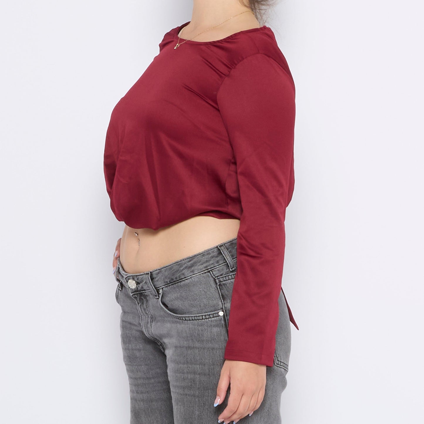 Satin Open Back Crop Blouse - UK 8