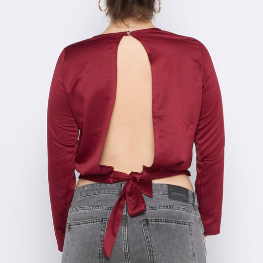 Satin Open Back Crop Blouse - UK 8