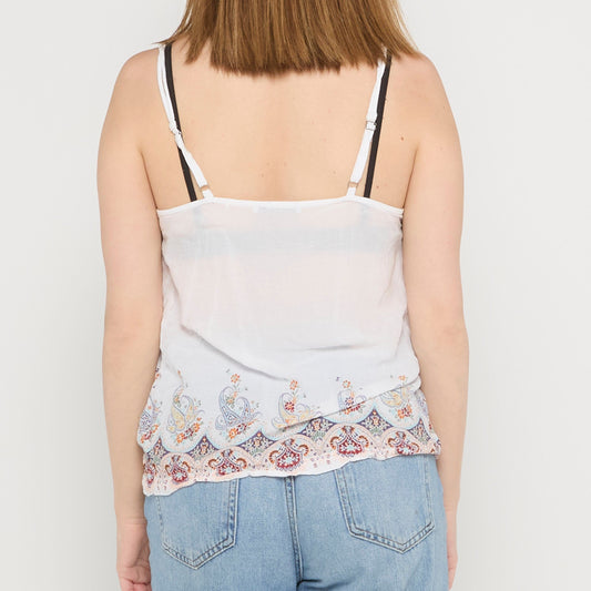 Scalloped Embroidered Hem Cotton Cami Vest - UK 6