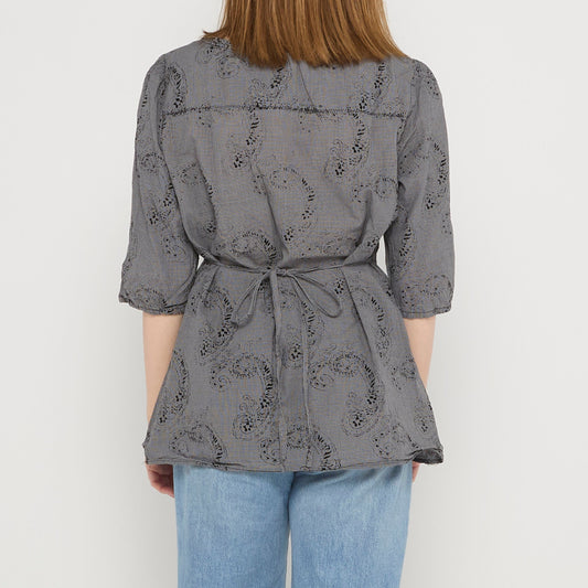 Paisley  Pintuck Empire Line Tie Back Blouse - UK 8