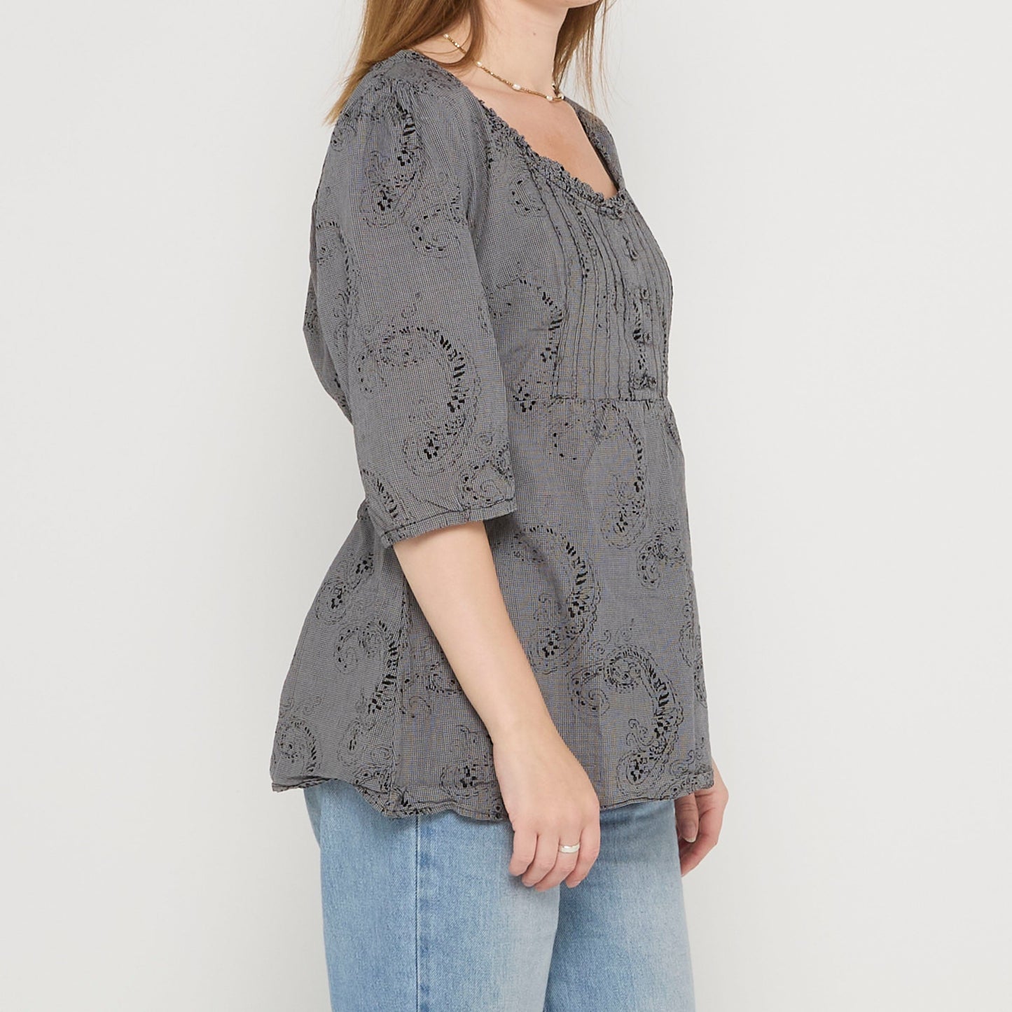 Paisley  Pintuck Empire Line Tie Back Blouse - UK 8