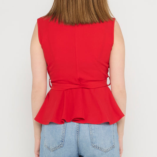 Red Belted Sleeveless Blouse - UK 8