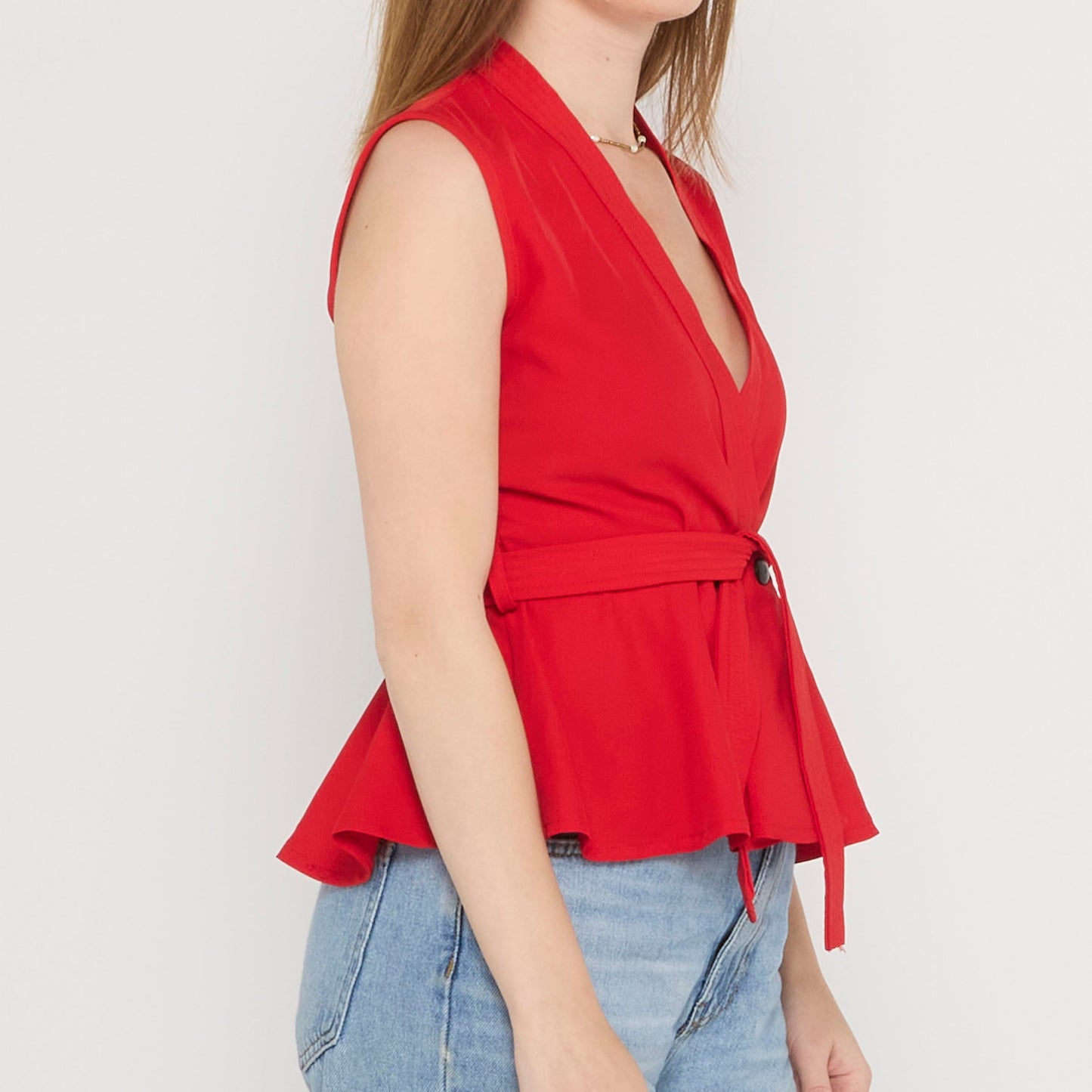 Red Belted Sleeveless Blouse - UK 8