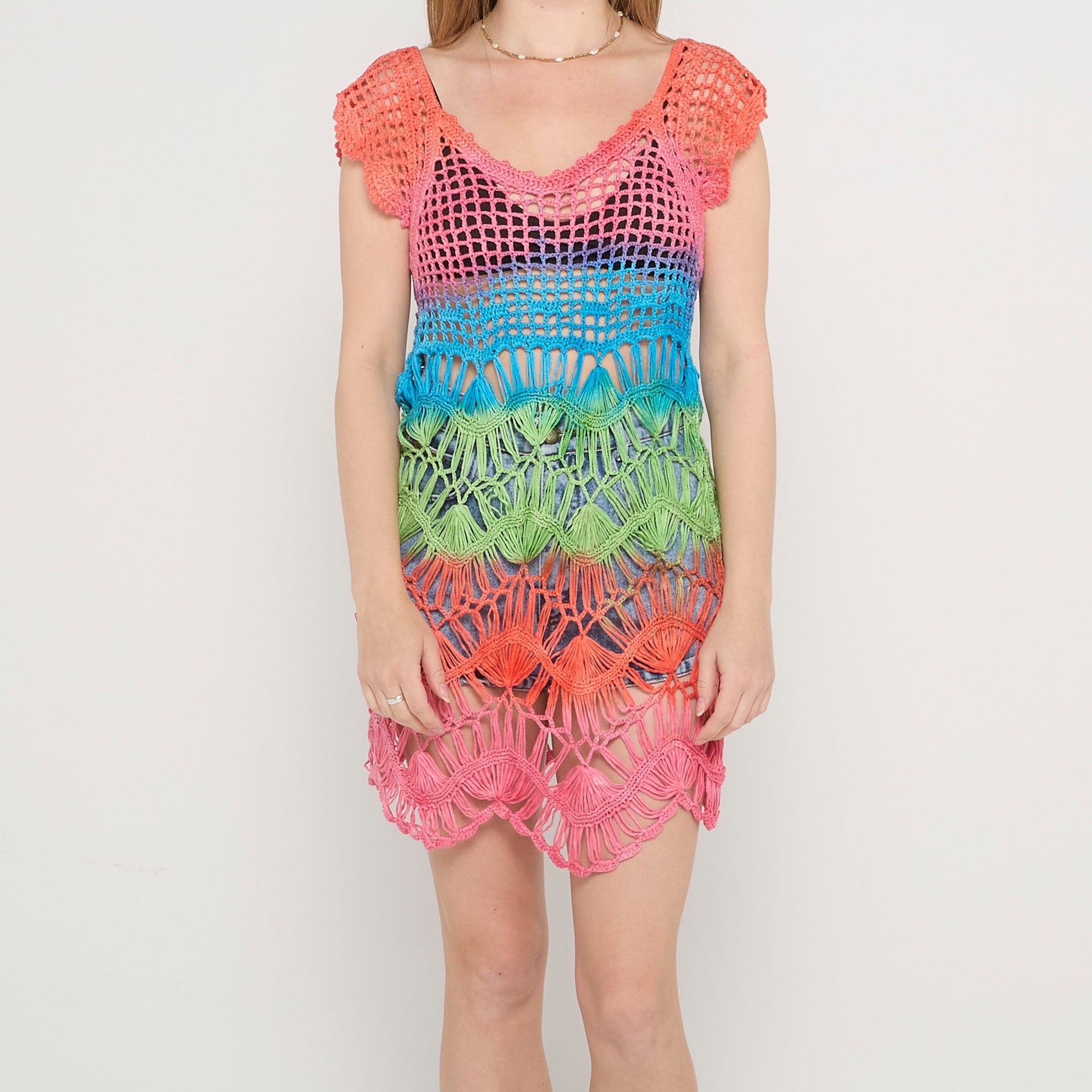 Rainbow Crochet Mini Dress - 8