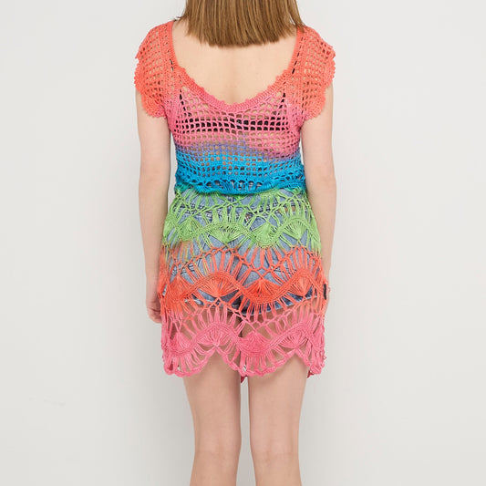 Rainbow Crochet Mini Dress - UK 8