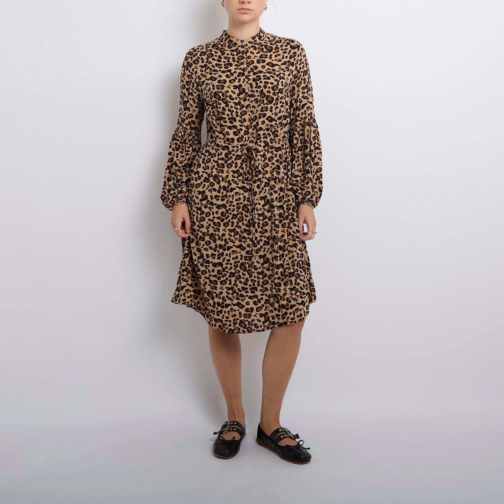 Leopard Print Tie Waist Shirt Dress - UK 10