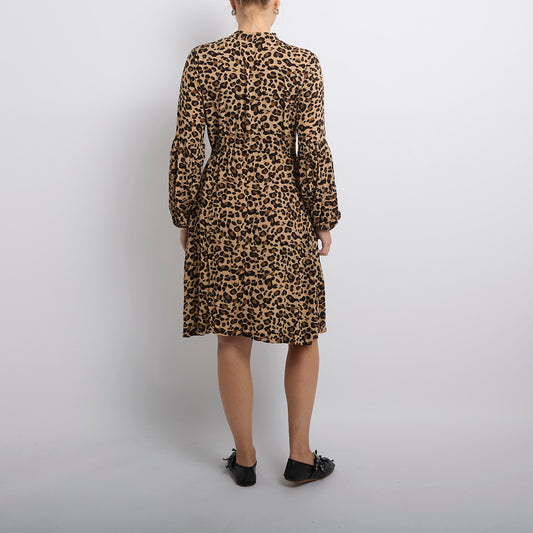 Leopard Print Tie Waist Shirt Dress - UK 10