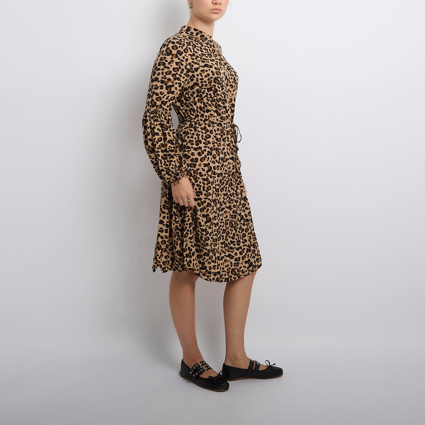 Leopard Print Tie Waist Shirt Dress - UK 10