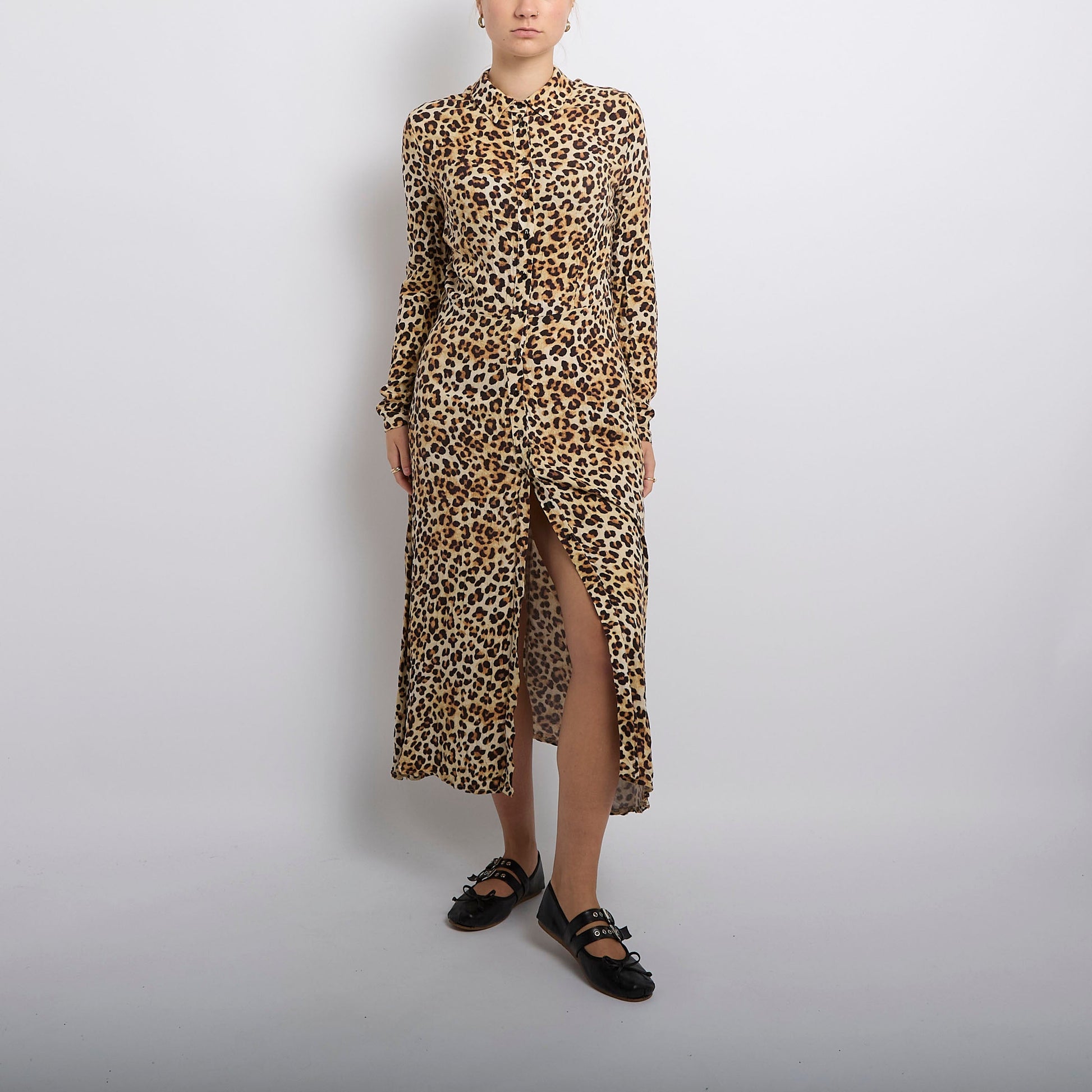 Leopard Print Shirt Maxi Dress- UK 10