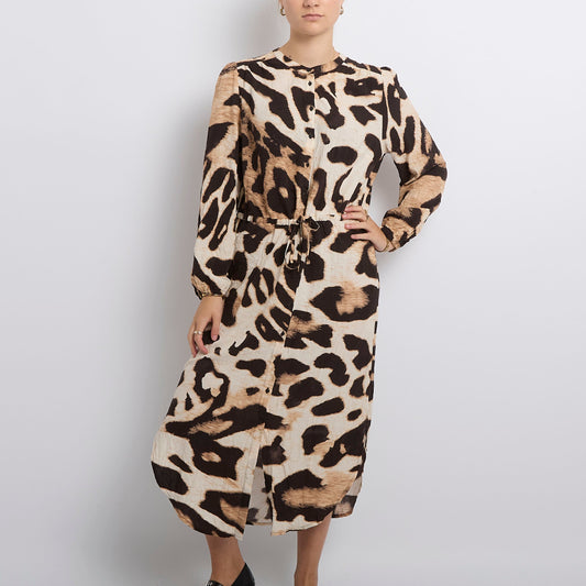 Leopard Print Tie Waist Maxi Dress- UK 10