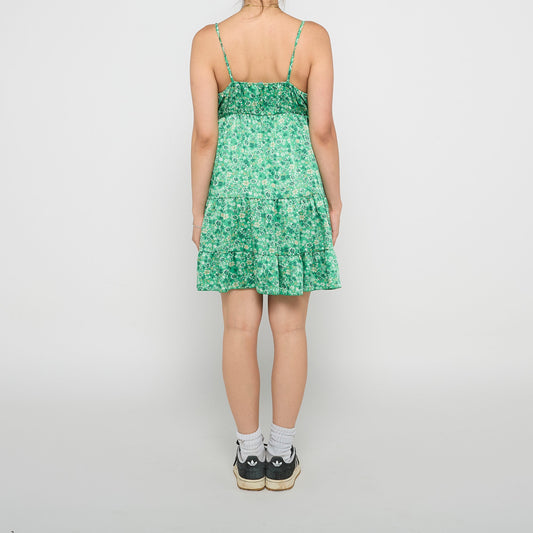 Print Floral Crossover Slip Tiered Mini Dress - UK 10