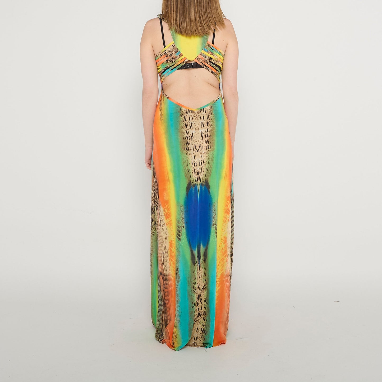 Open Back Peacock  Maxi Dress - UK 10