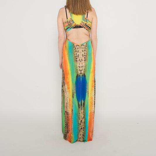 Open Back Peacock  Maxi Dress - UK 10