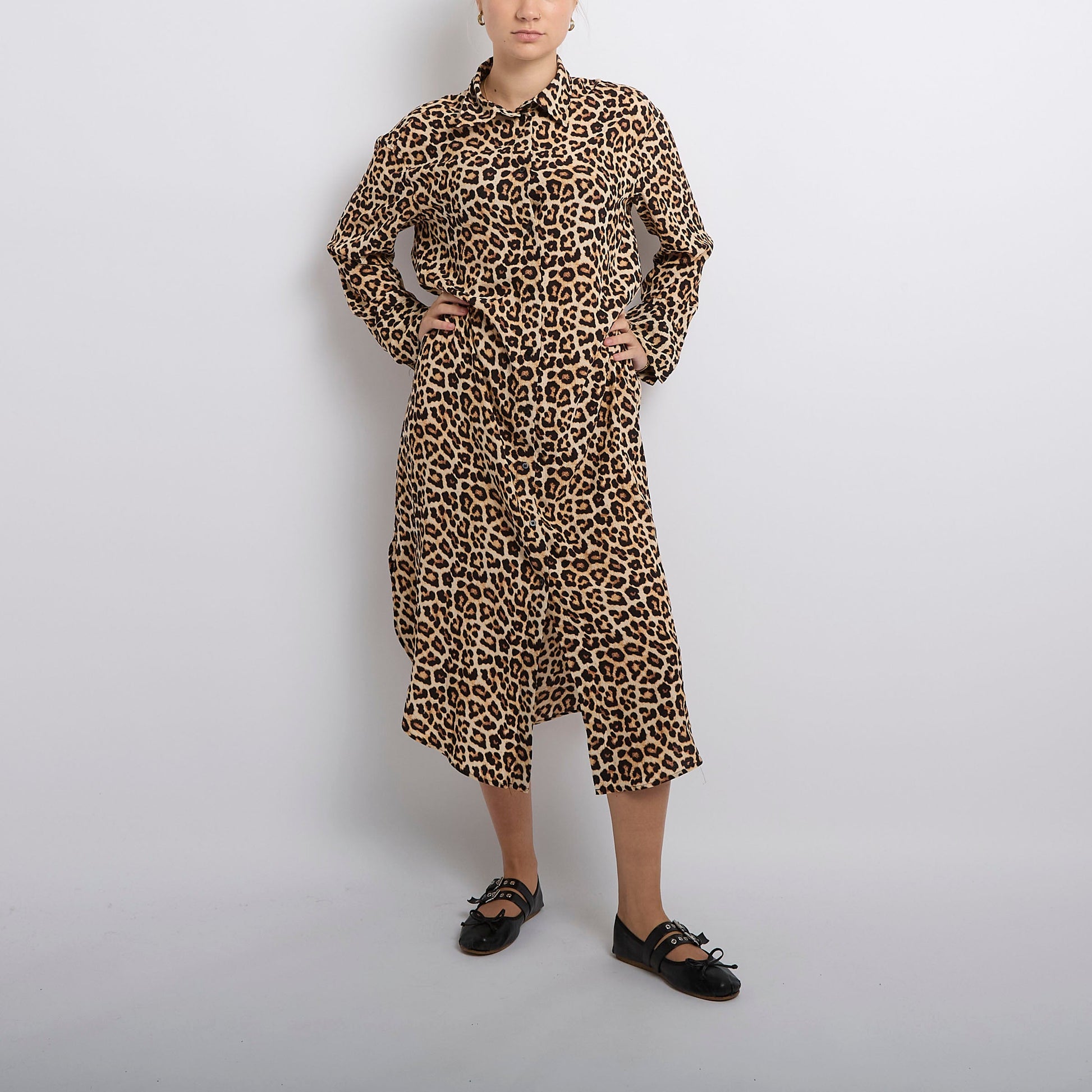 Leopard Print Chiffon Shirt Maxi Dress- UK 12