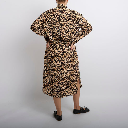 Leopard Print Chiffon Shirt Maxi Dress- UK 12