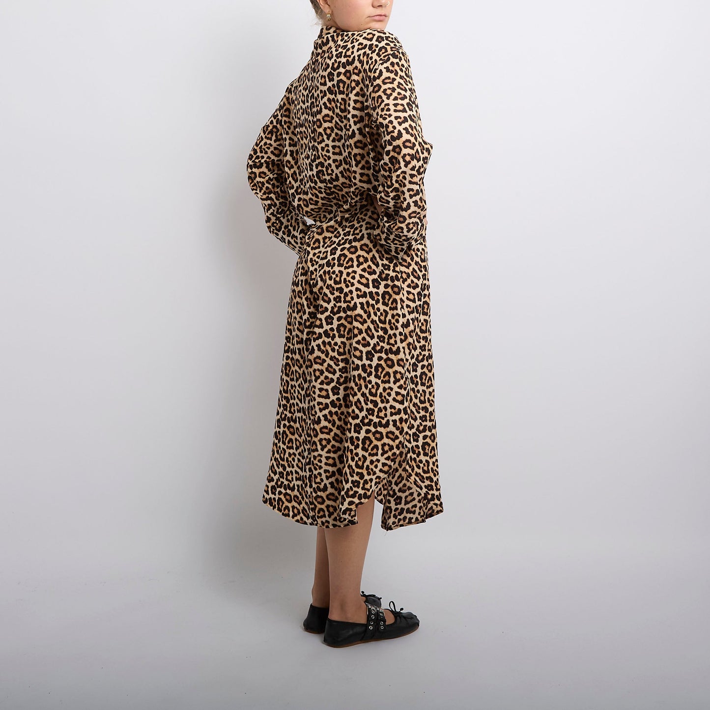 Leopard Print Chiffon Shirt Maxi Dress- UK 12