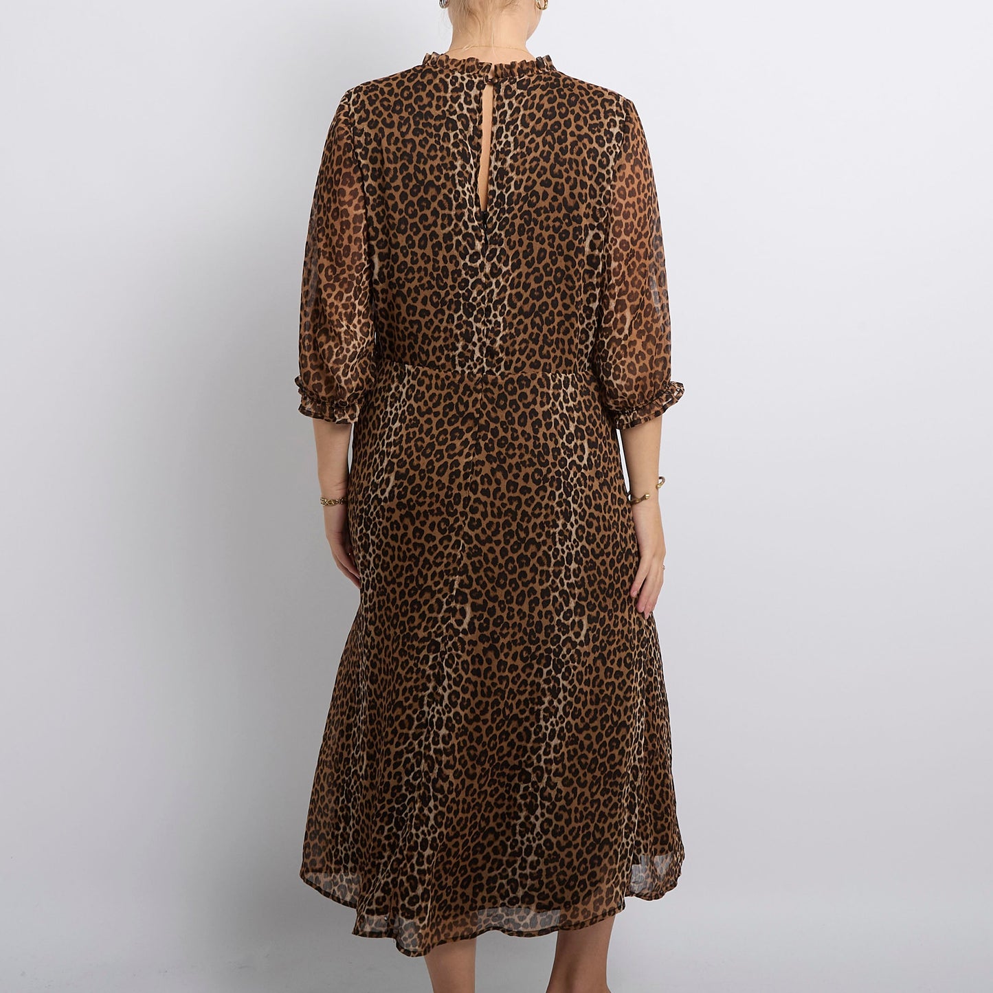 Leopard Print High Ruffle Neck Maxi Dress- UK 12