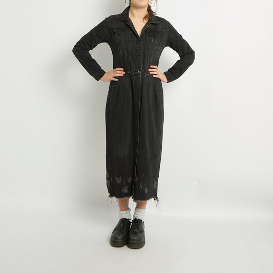 Denim Button Up Maxi Dress - UK 12