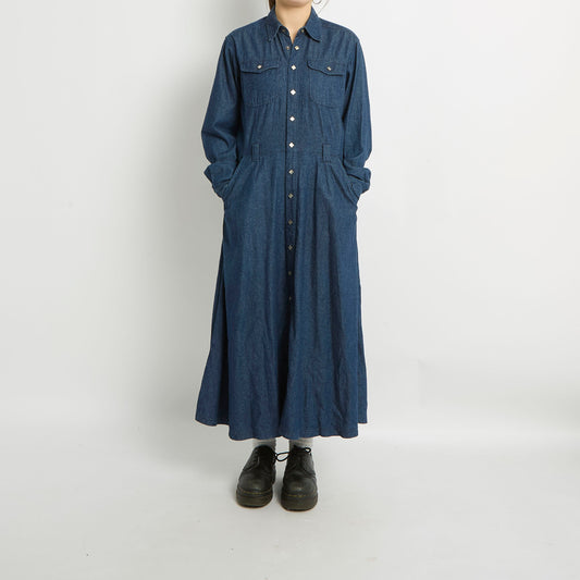 Button Detail Denim Maxi Dress - UK 12