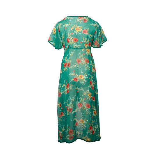 Chiffon Floral Maxi Cover Up Dress - UK 12