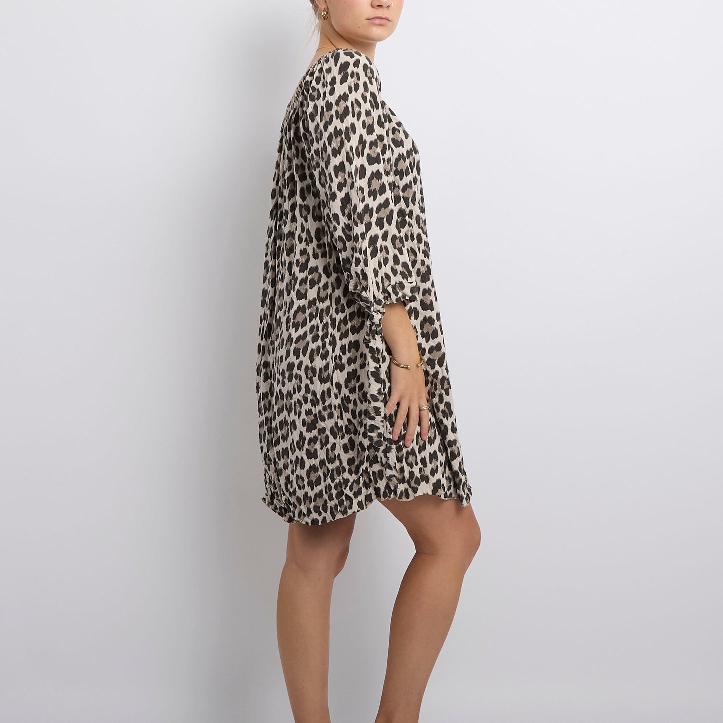 Leopard Print Off The Shoulder Midi Dress-UK 12