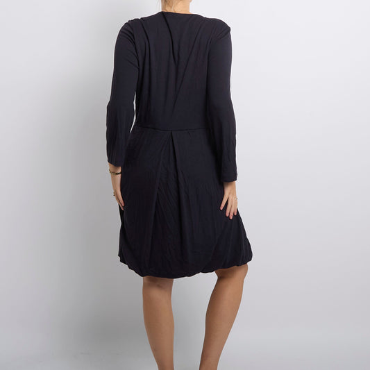 V-Neck Ruffle 3/4 Sleeve Midi Dress-UK 12