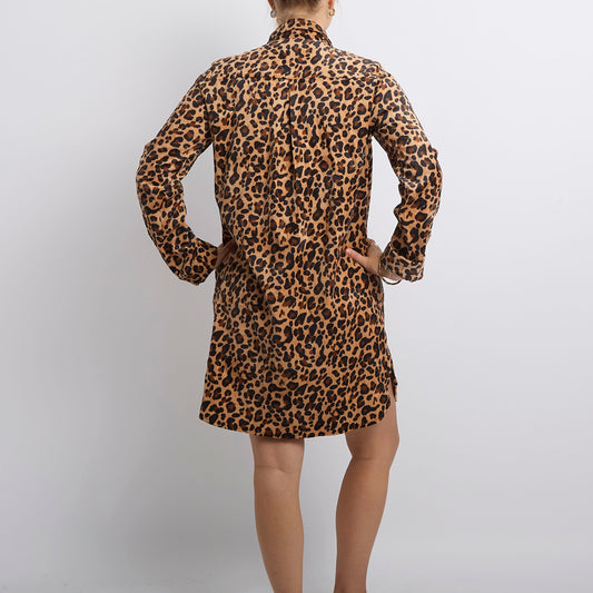 Corduroy Leopard Print Shirt Dress- UK 14