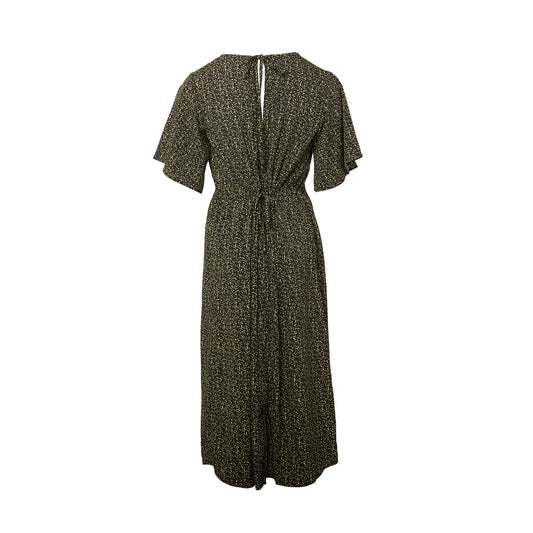 Multi Spot Slit Back Flutter Sleeve Maxi Tea-Dress -  UK 14