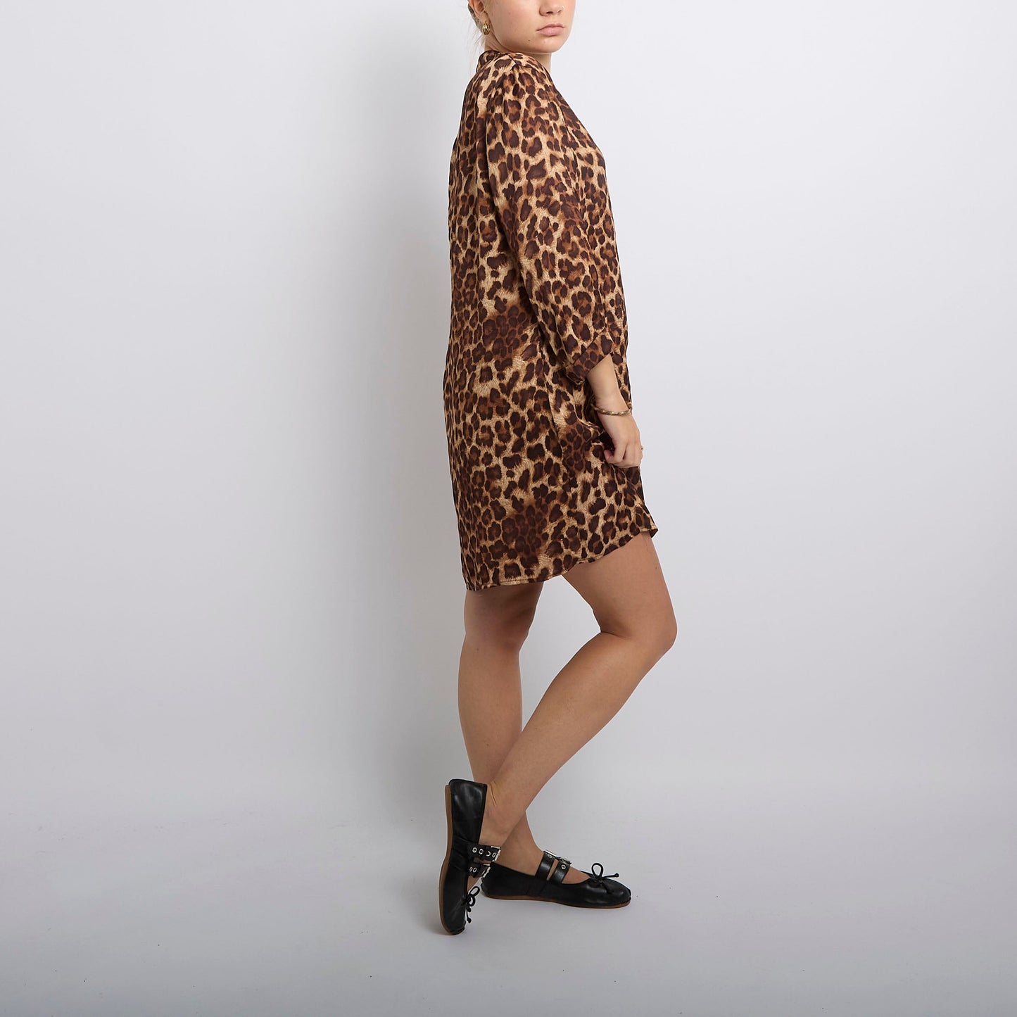 Leopard Print Satin Shirt Dress-UK 16