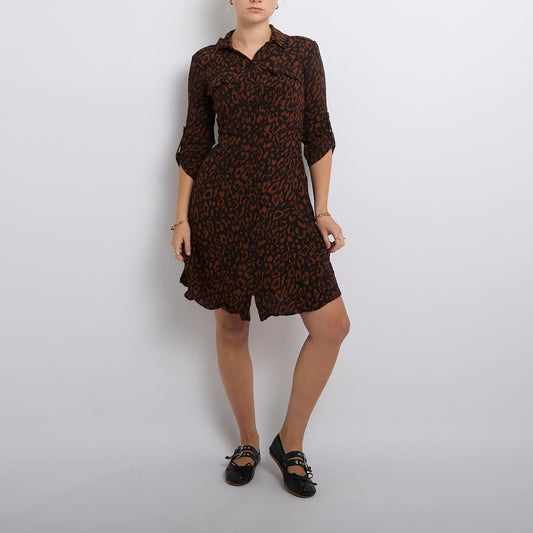 Leopard Print Shirt Midi Dress- UK 8