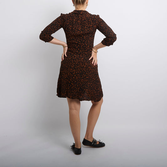 Leopard Print Shirt Midi Dress- UK 8