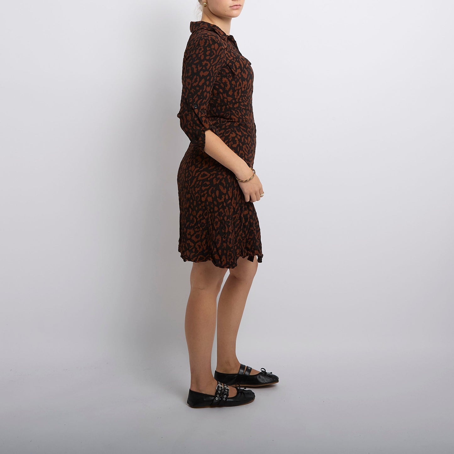 Leopard Print Shirt Midi Dress- UK 8